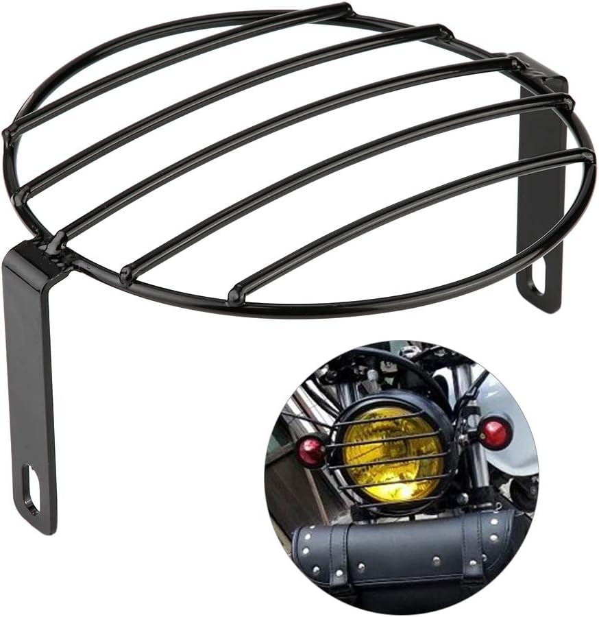 Reminnbor Scheinwerfergrillabdeckung 7inch Retro Metall Motorradgrill Seitenmontage Scheinwerferabde