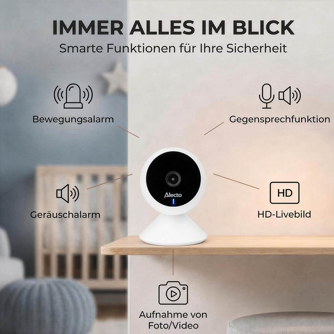 Alecto Smartbaby5 Babyphone mit Kamera - WLAN Babyphone mit Kamera - Gegensprechfunktion - Infrarot-