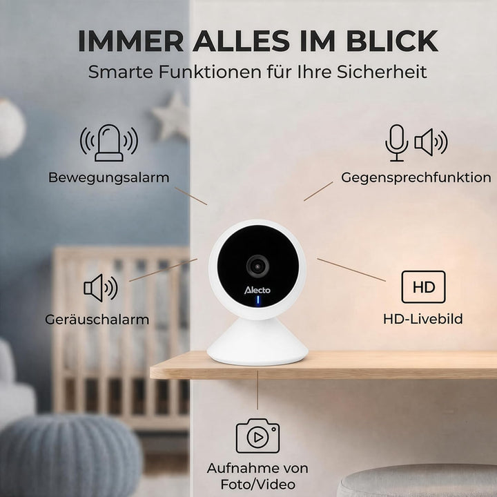 Alecto Smartbaby5 Babyphone mit Kamera - WLAN Babyphone mit Kamera - Gegensprechfunktion - Infrarot-