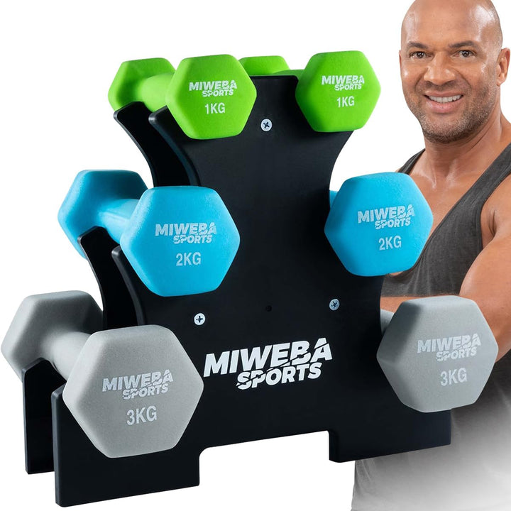 Miweba Sports Hanteln Set Neopren & Vinyl NKH120 - Kurzhantel Set 2 x 1 kg | 2 x 2 kg | 2 x 3 kg | 𝐏
