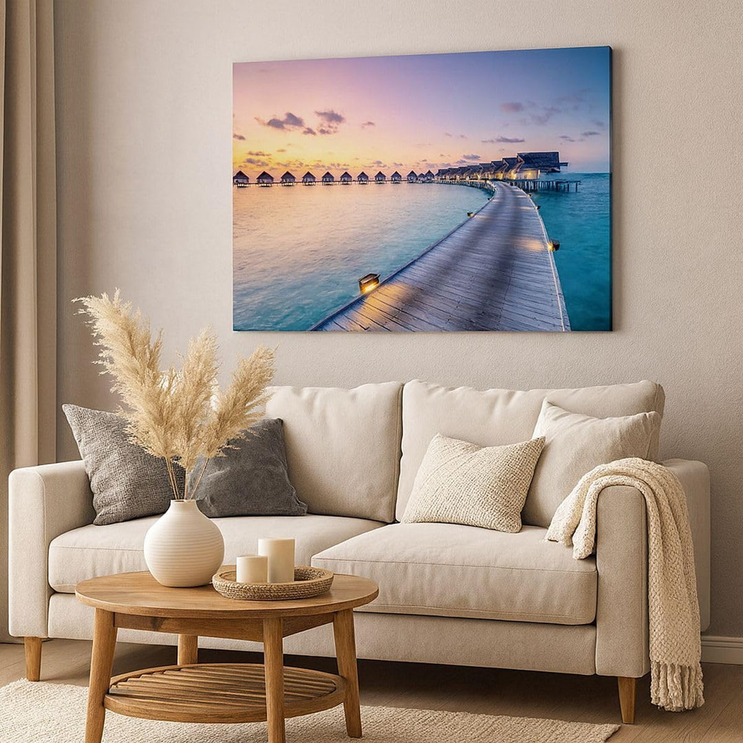 Bilder auf Leinwand 100x70cm Leinwandbild mit Rahmen Malediven Meer Gross Wanddeko Bild Schlafzimmer