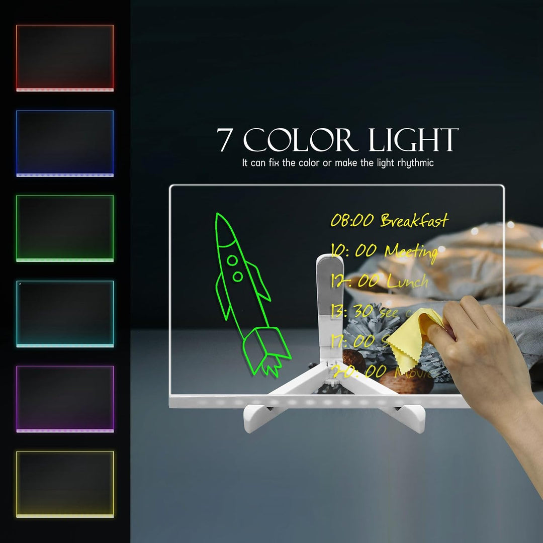 30X20 CM Acryl Dry Erase Board mit Stand 7 Farben ändern 7 Marker Fernbedienung LED-Zeichen Light Up