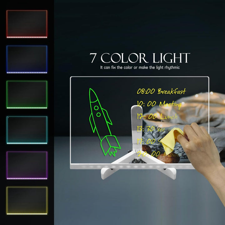 30X20 CM Acryl Dry Erase Board mit Stand 7 Farben ändern 7 Marker Fernbedienung LED-Zeichen Light Up