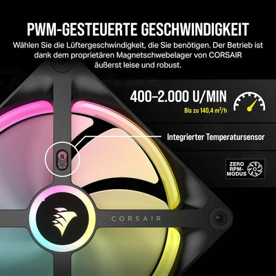 Corsair iCUE LINK QX140 RGB 140mm Magnetic Dome RGB Lüfter - Schwarz Nur Fans Einfach (140mm) Schwar