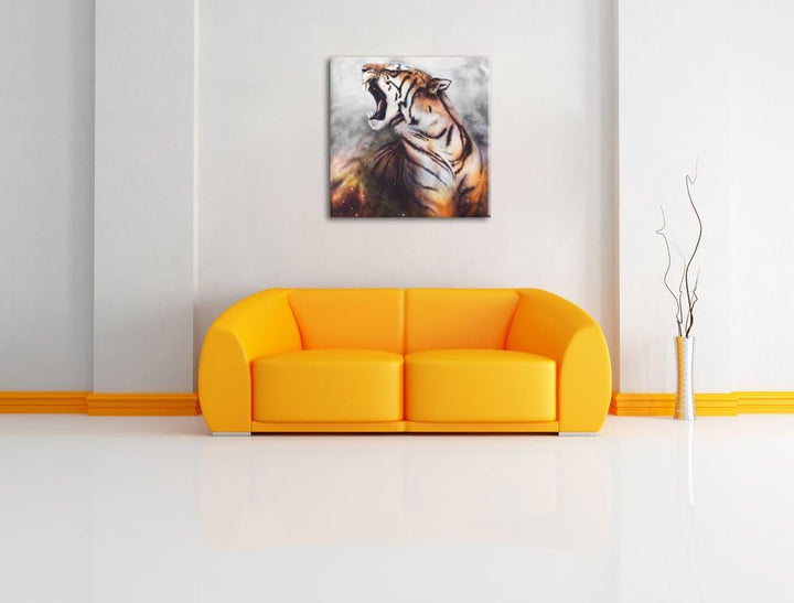 Pixxprint Gemälde eines Tigers als Leinwandbild/Grösse: 70x70 cm/Wandbild/Kunstdruck/fertig bespannt