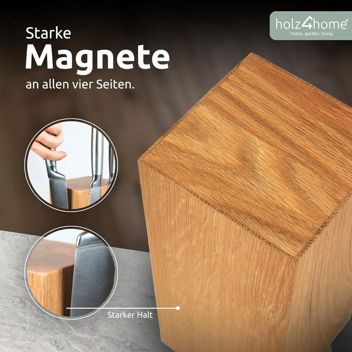 holz4home® Messerblock Magentisch aus Eichenholz I 360° Drehbarer Messerhalter ohne Messer I Stehbar