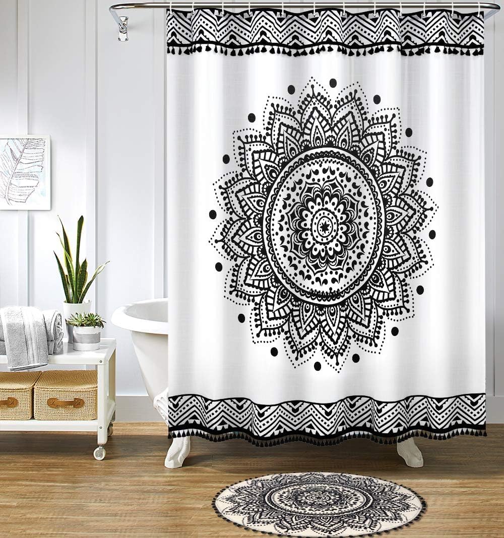 Uphome 60 cm runder kleiner Flächenteppich mit schickem Bommel Fransen Luxus Mandala Boho Samt Badez
