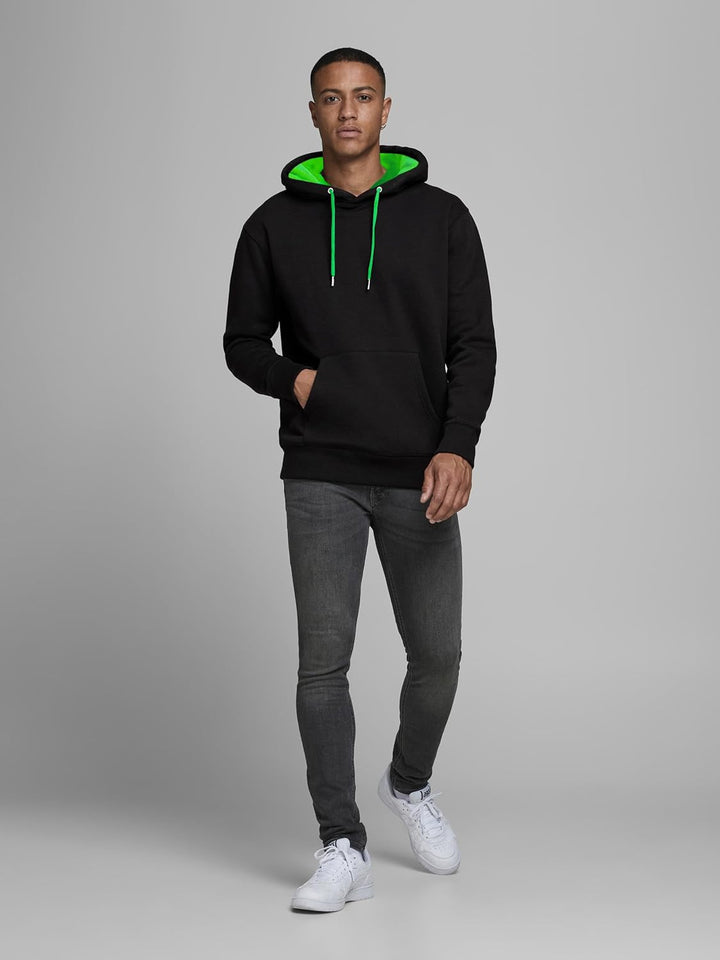 JACK & JONES Herren Soft Sweat Hood Kapuzenpullover, Bequemer Pullover für Männer L Schwarz (Black N