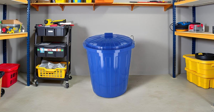 HRB Maxitonne 50 Liter blau, Tonne aus stabilem Hartplastik, abnehmbarer Deckel mit Metallverschlüss