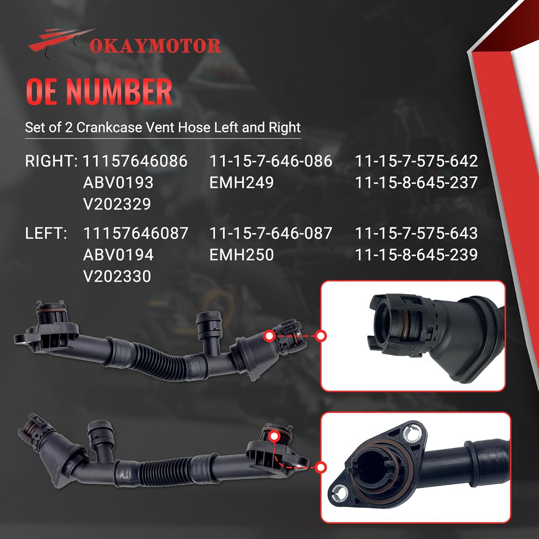 OKAY MOTOR Set of 2 Crankcase Vent Hose Left and Right for BMW X5 X6 F01 F02 F07 F10 F12 F13 550i 65