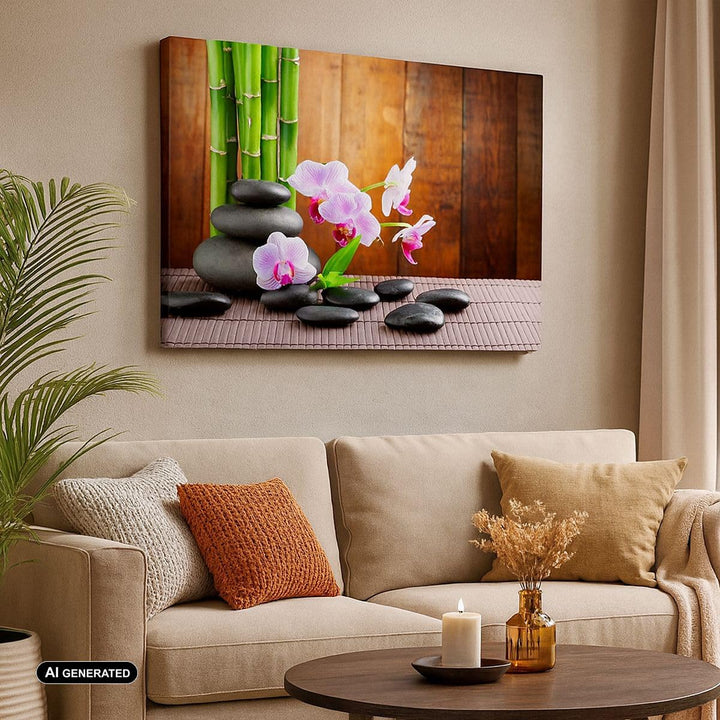 Bilder auf Leinwand 100x70cm Leinwandbild Bambus Dekoration Blume Orchidee Gross Wanddeko Bild Schla