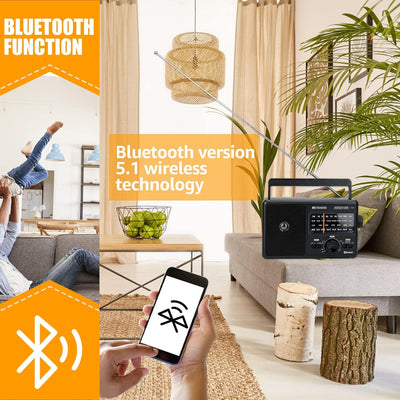 Retekess TR626 Tragbares Radio Batteriebetrieben,Weltempfänger Radio FM MW LW SW,Bluetooth,Grossem L