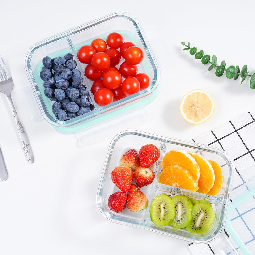 LXUDN Meal Prep Boxen Glas 2 Fächer & 3 Fächer - Mealprepboxen Glas (3 Behälter + 3 Deckel) - Vorrat