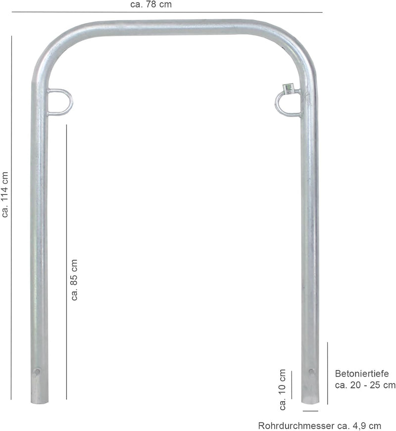 Fahrradanlehnbügel zum Einbetonieren ca. 780 mm breit Fahrradständer Anlehnbügel Anlehnständer Polle