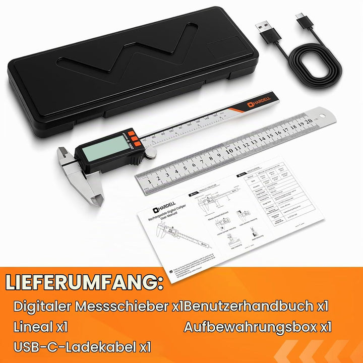 HARDELL Digital Caliper, Rechargeable Digital Caliper with Power Display, Caliper Measuring Tool wit