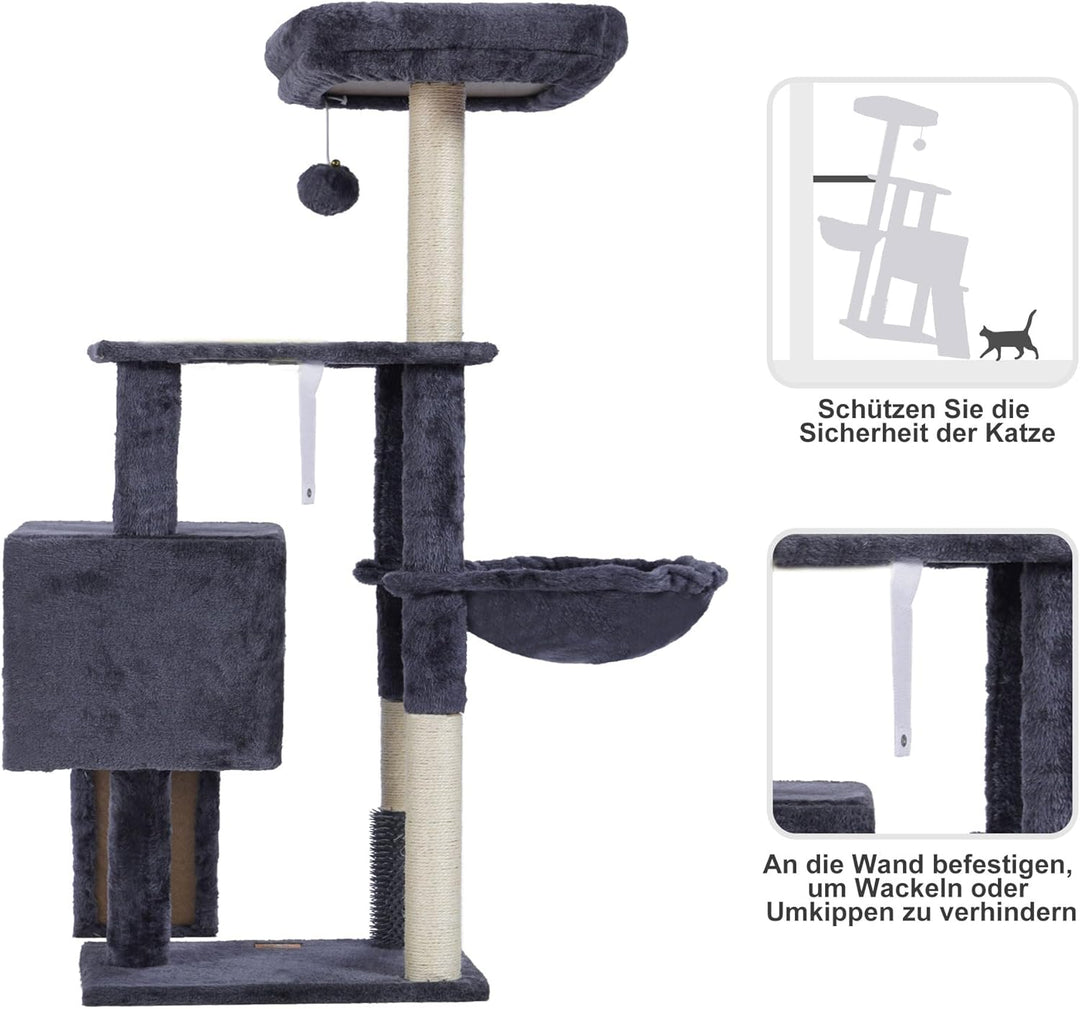 Heybly Kratzbaum mit Katzenbürste, Katzenbaum für Hauskatzen mit Gepolsterter Sitzstange aus Plüsch,