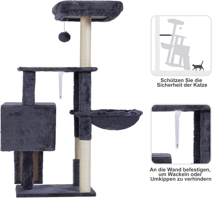 Heybly Kratzbaum mit Katzenbürste, Katzenbaum für Hauskatzen mit Gepolsterter Sitzstange aus Plüsch,