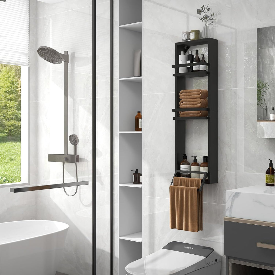 ZealWe Wandregal 3 Ebenen Badregale, Badezimmerregal mit Handtuchhalter, Badezimmer Regal Wand 30x10