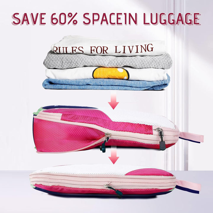 AiQInu Packing Cubes Compression, 5 Stück Packtaschen Kompression Koffer Organizer Set mit Wäschebeu