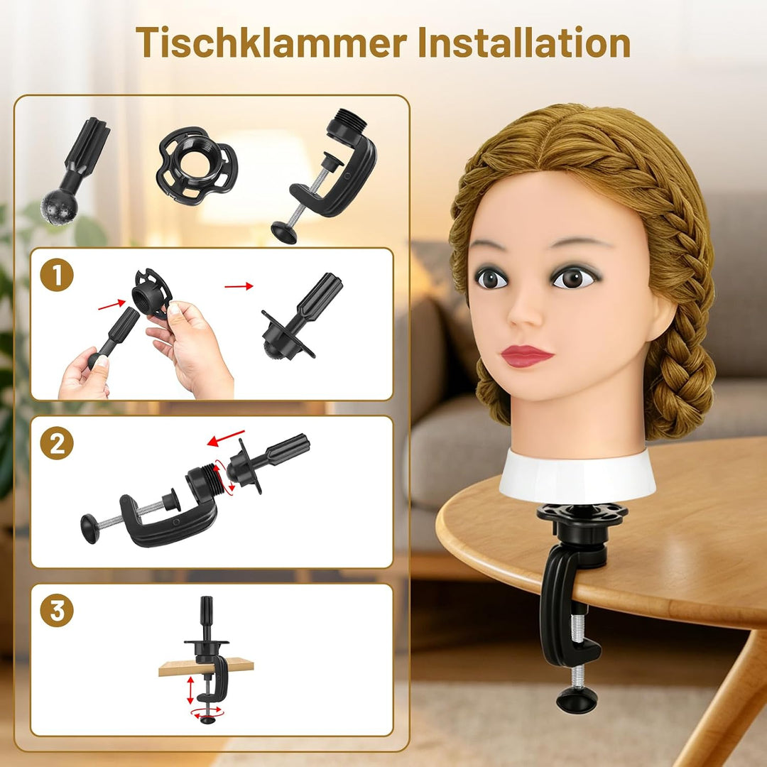 TwoWin Friseurkopf mit Haaren, 26 Zoll (66 cm) 80% Echthaar Mannequin Kopf, Trainingskopf für Stylin