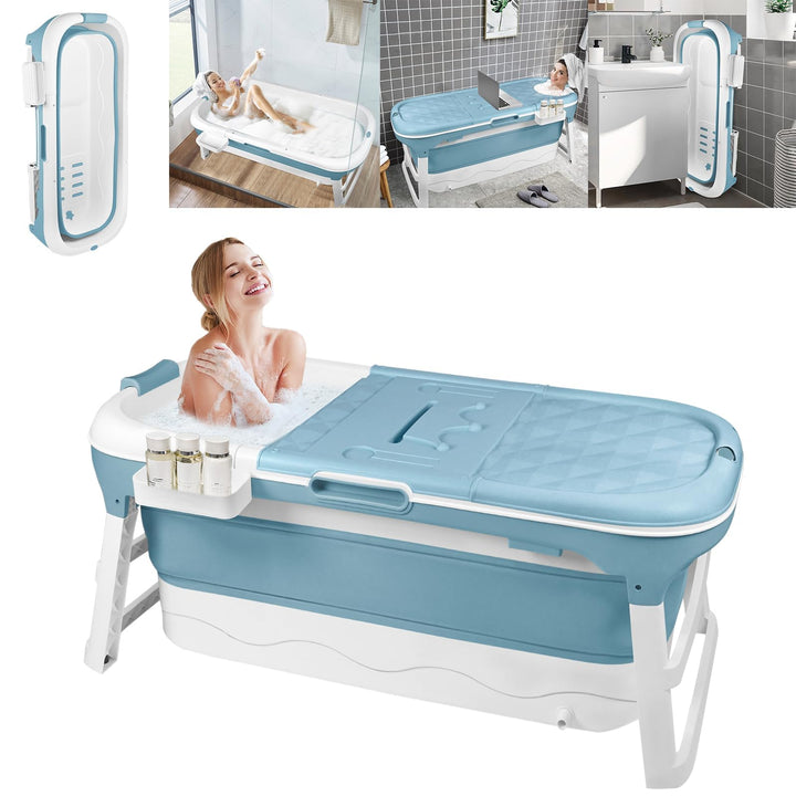 Faltbare Badewanne für Erwachsene, 128x62x52 cm Mobile Klappbadewanne, Ideal für Kleine Badezimmer,