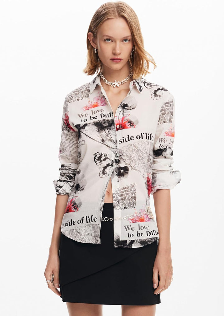 Desigual Damen Gewebtes Damenhemd, Langärmelig Shirt (1er Pack) M Weiss, M Weiß