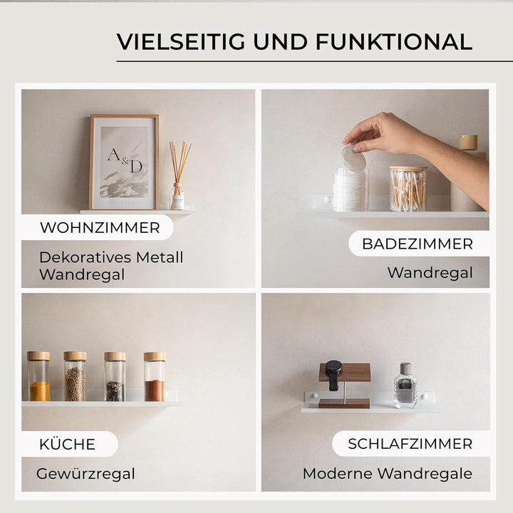 Wandregal Weiss Aus Metall | 2er Set Schweberegale Weiss 35x10 cm | Kleines Wandregal Küche | Badezi