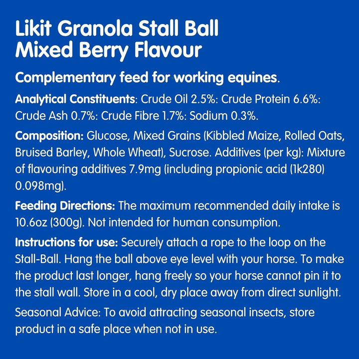 Likit Granola Stall-Ball Pferde-Leckerli 1,6 kg | Geschmacksrichtungen Apfel, gemischte Beere, Pfeff