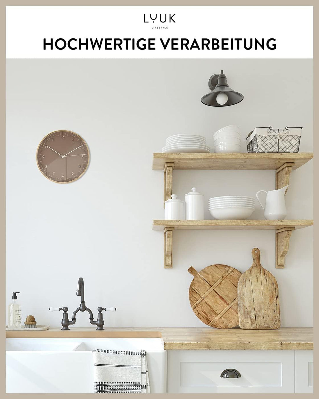 LUUK LIFESTYLE Skandinavische Quarz Wanduhr mit leisem Uhrwerk, ohne Ticken, nordisches Design, Gesc