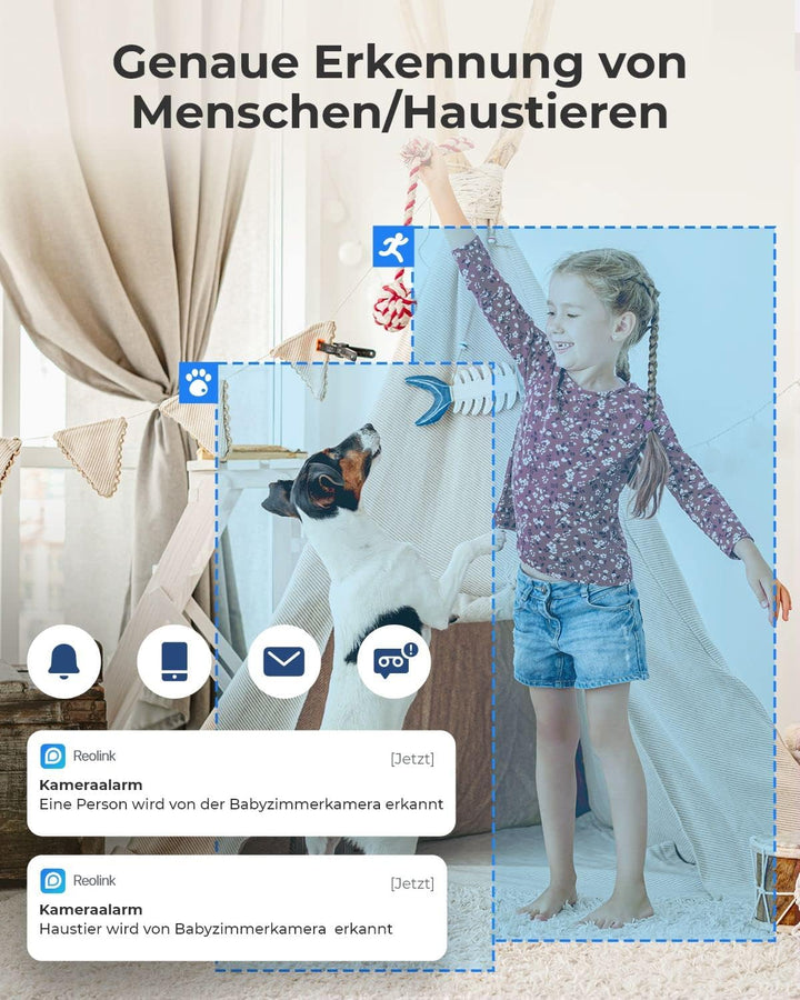 Reolink WLAN Überwachungskamera Innen, 2K 3MP Hund Haustier Kamera Babyphone, 355° Schwenk&50°Neigun