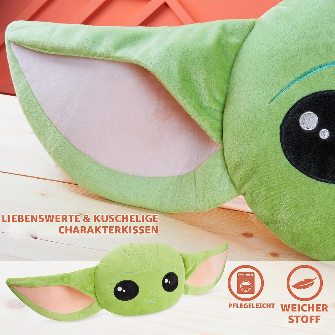 Disney Mandalorian Baby Yoda Plüsch Zierkissen mit Füllung und Bezug, 3D Kinderzimmer Kissen für Bet