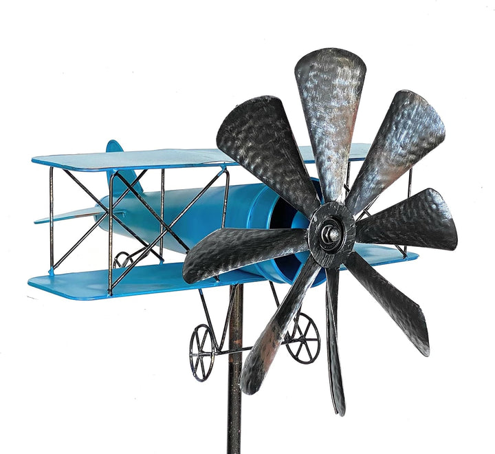 DanDiBo Gartenstecker Metall Flugzeug XL 160 cm Doppeldecker Blau 96099 Windspiel Windrad Wetterfest