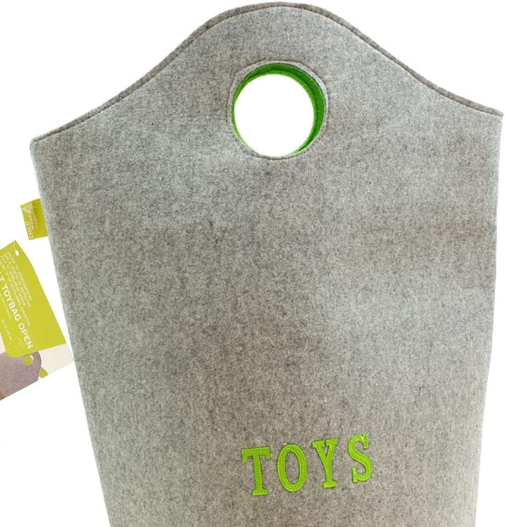 Spielzeugtasche - FELT - runde Speilzeugtasche grau/lime