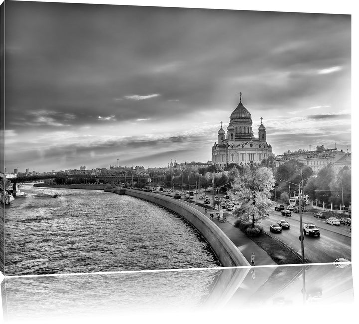 Pixxprint Sonnenuntergang in Moskau als Leinwandbild | Grösse: 100x70 | Wandbild| Kunstdruck | ferti