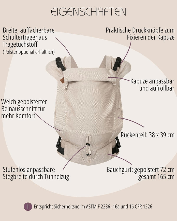 Hoppediz Primeo Babytrage für Neugeborene – Ergonomische Babytrage aus 100% kbA Baumwolle – Bauchtra
