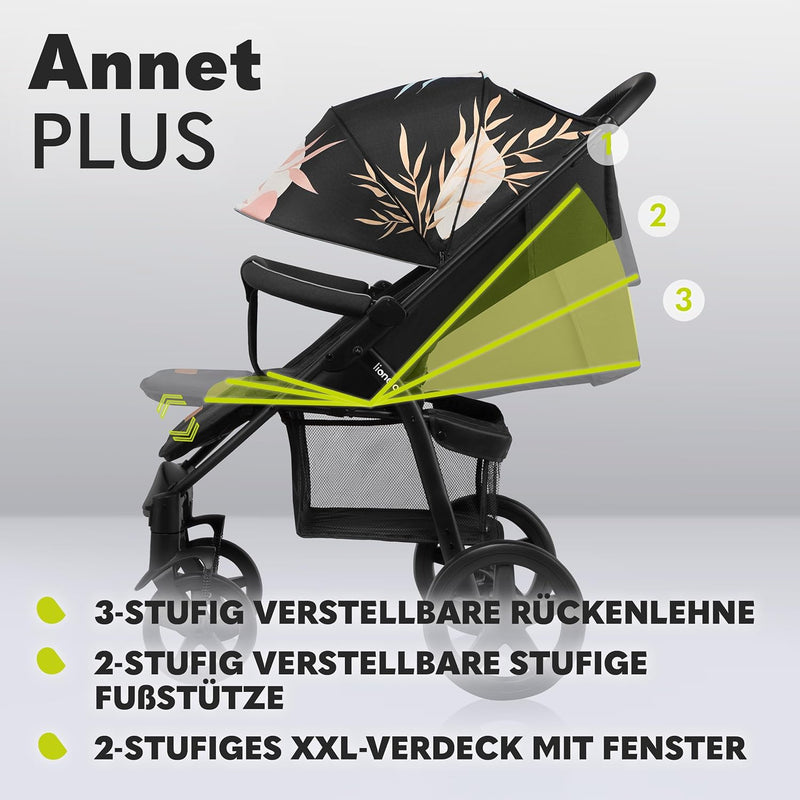 LIONELO Annet Plus Buggy bis 22 kg mit Liegefunktion, Kinderwagen klein zusammenklappbar mit Zubehör