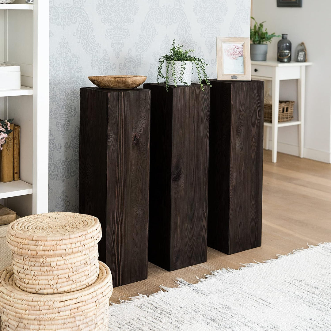 DECORATIVO Holzständer, Holzblock Massiv, Baumstamm Deko - Bodenwindlicht Säule perfekt als Innendek