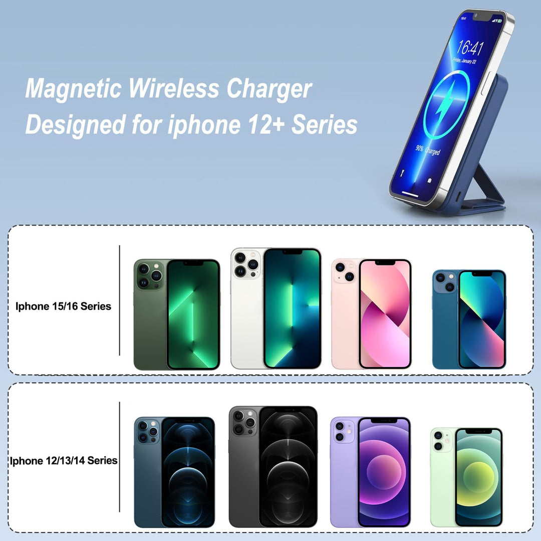 AOGUERBE Kabellose Powerbank, 10,000mAh Faltbarer Magnetische Power Bank PD 22,5W Schnellladen mit L