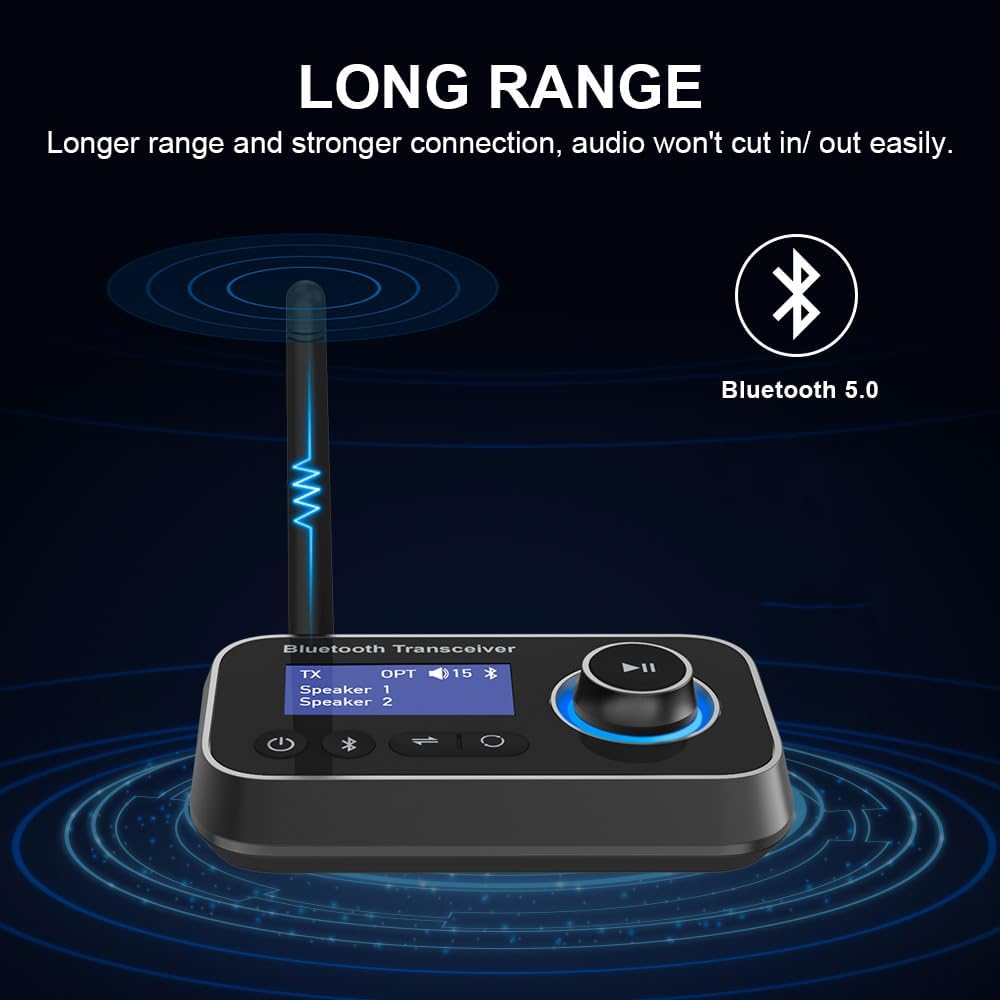 Ainostone 3-in-1 Bluetooth 5.3 Sender Empfänger für 2 Kopfhörer Bluetooth Audio Adapter Low Latency