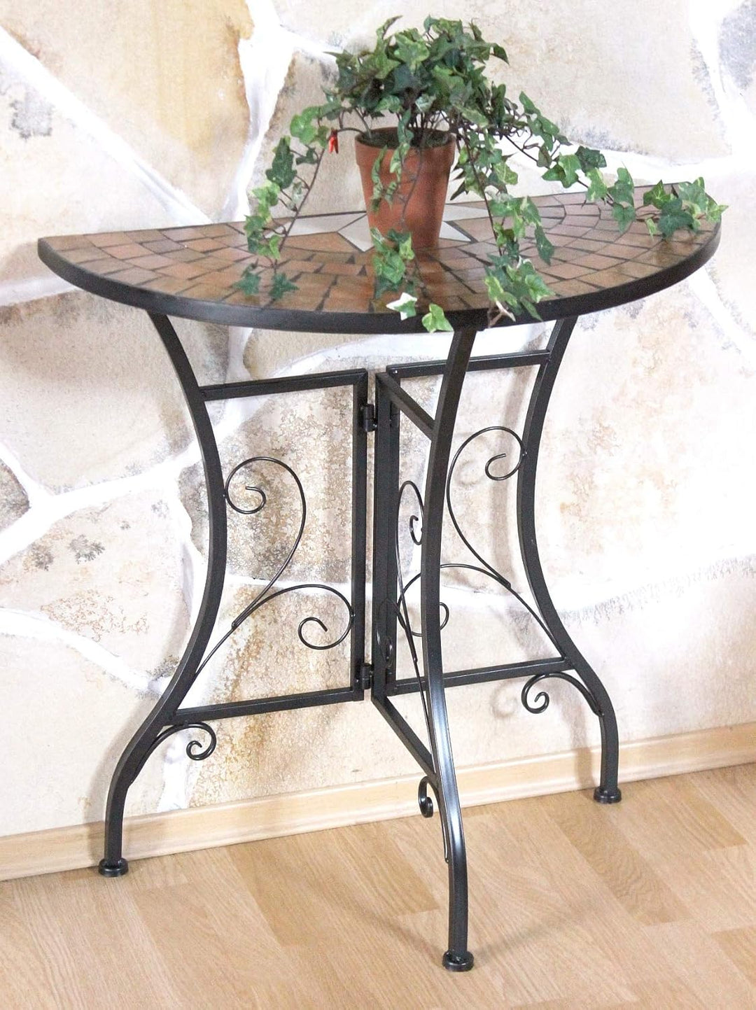 DanDiBo Tisch Halbrund Konsolentisch Wandtisch 120041 Beistelltisch Metall Mosaik 70 cm