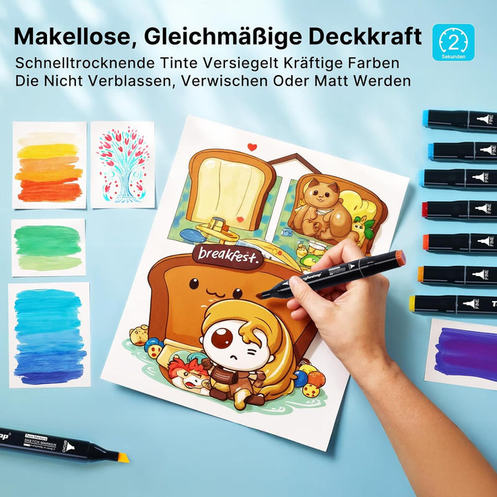 Tongfushop 100+2 Filzstifte, Twin Marker, Marker Set für Studenten Manga Design und Zeichnen Skizzie