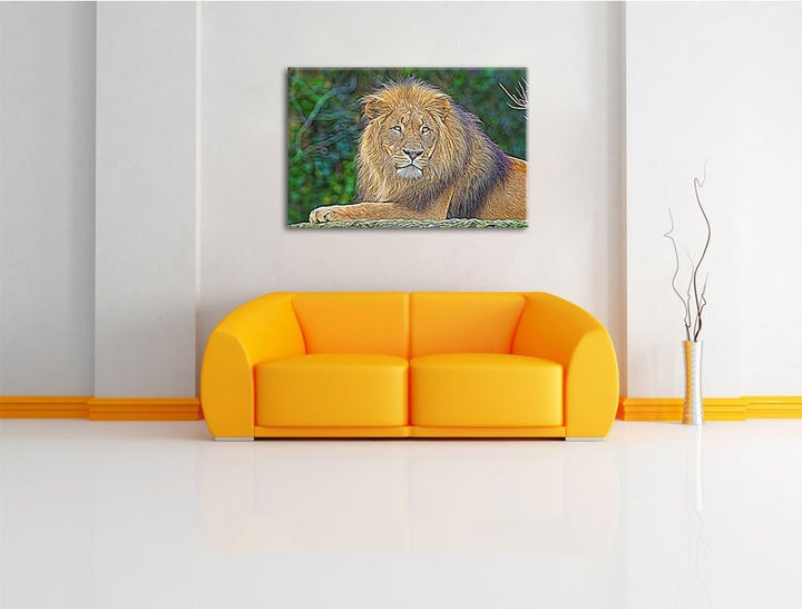 maiestätischer Löwe auf Stein Deluxe Format: 100x70 cm auf Leinwand, XXL riesige Bilder fertig gerah