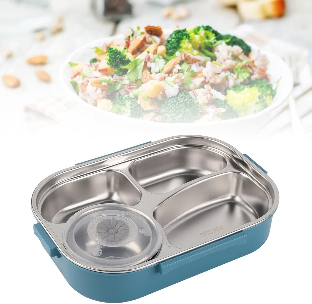 Tissting Edelstahl Lunchbox 4-Fach Tragbarer Lebensmittelbehälter mit Silikondichtung 1500ml für Stu