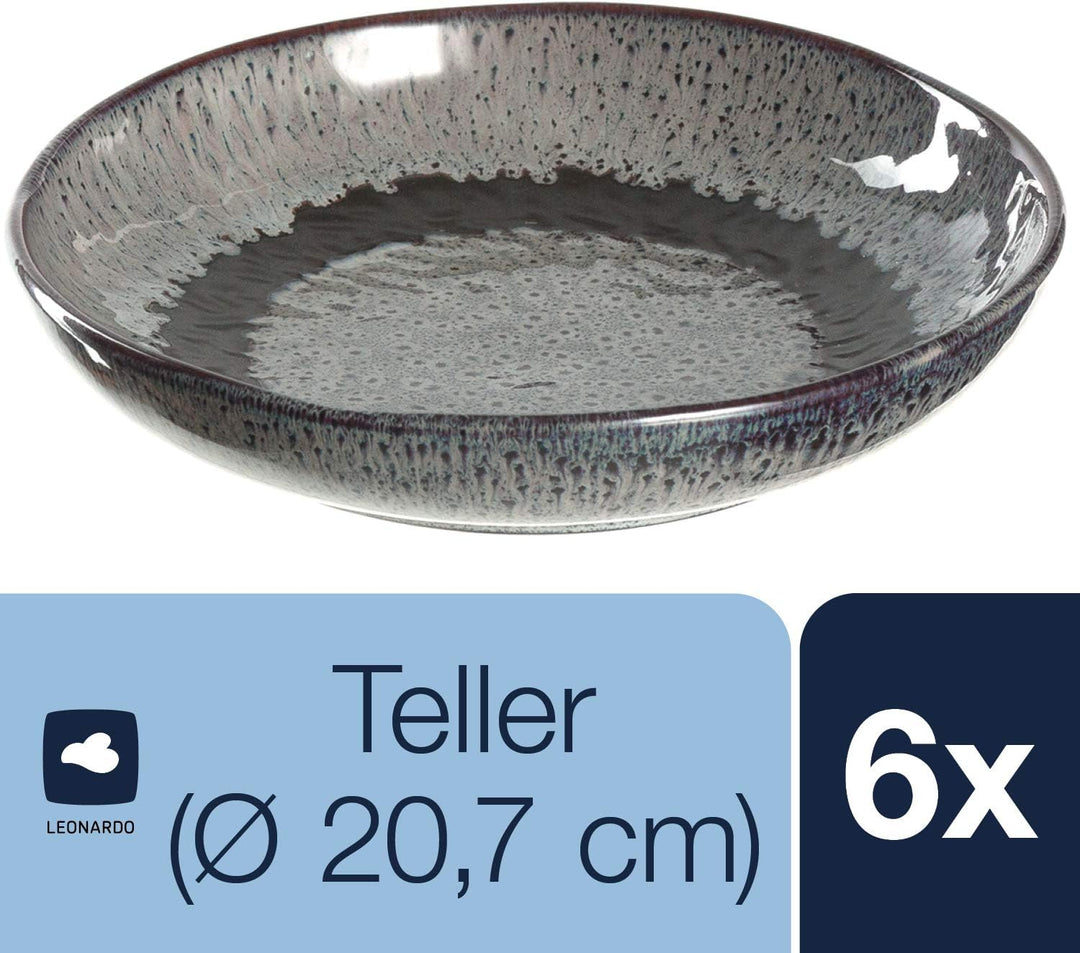 LEONARDO HOME 018562 MATERA 6er Set Teller, Keramik, Anthrazit Anthrazit Single, Anthrazit Single