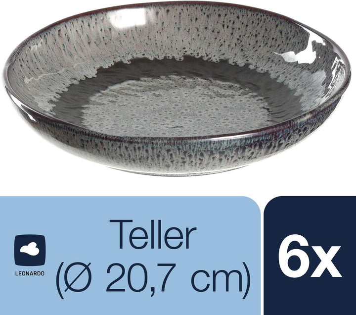 LEONARDO HOME 018562 MATERA 6er Set Teller, Keramik, Anthrazit Anthrazit Single, Anthrazit Single