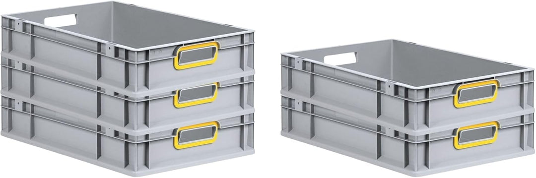 SparSet 5x Eurobox NextGen Color | HxBxT 12x40x60cm | 23 Liter | Griffe gelb offen | Glatter Boden |