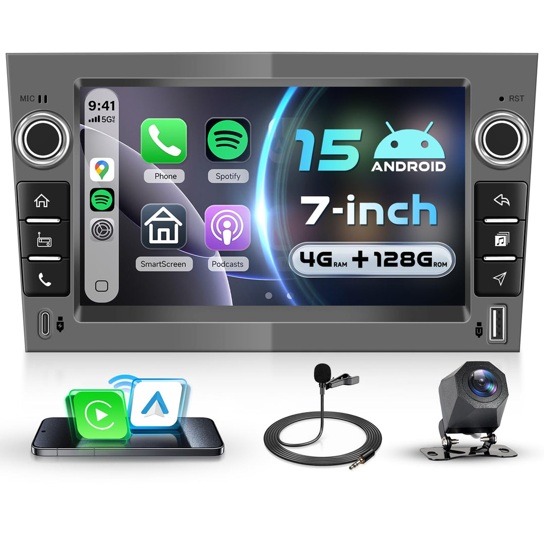 VECHTEL 4G+128G Autoradio Android 15 Eisengrau für Opel Corsa C/D Zafira B Astra H Meriva Vivaro Sig