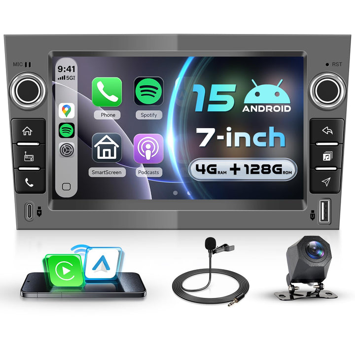 VECHTEL 4G+128G Autoradio Android 15 Eisengrau für Opel Corsa C/D Zafira B Astra H Meriva Vivaro Sig