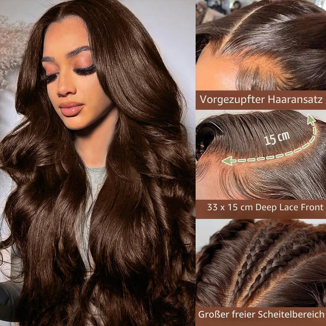 Chocolate Brown Echthaar Perücke Bresilienne 13x6 Body Wave Glueless Wig Human Hair Lace Frontal Wig
