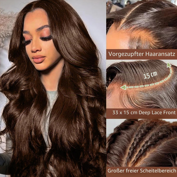 Chocolate Brown Echthaar Perücke Bresilienne 13x6 Body Wave Glueless Wig Human Hair Lace Frontal Wig